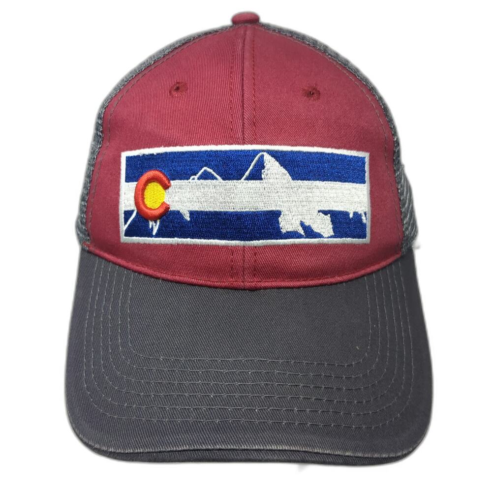 ULURU Trucker Hat Red Gray Blue One Size Colorado Mountains Patch Snapback Mesh